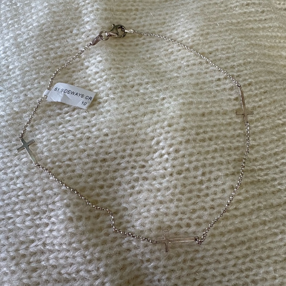 New 925 Sterling Silver Italy KC Delicate Cross Bracelet